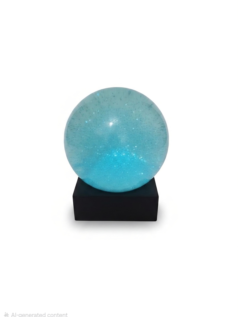 Blue Glitter  Glass Snow Globe Sphere Decorative Art on Black Base